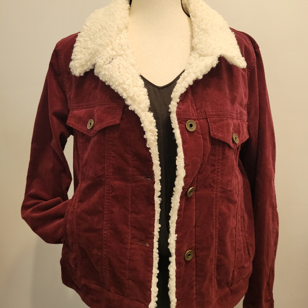 Sanctuary Burgundy Teddy Jacket with Cream Lining